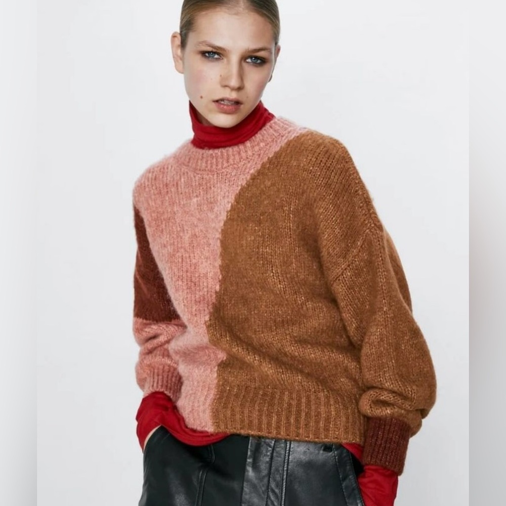 Zara Colorblock Sweater - Pink and Brown